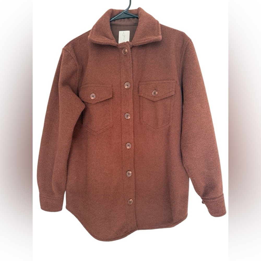 JOIE Women’s Caramel Brown Fleece Button down Shacket - Size x-Small
